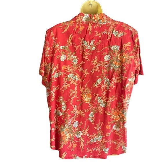 Vintage Lauren Ralph Lauren Red Floral Short Sleeve Button Down Shirt, size 1X - Picture 4 of 7
